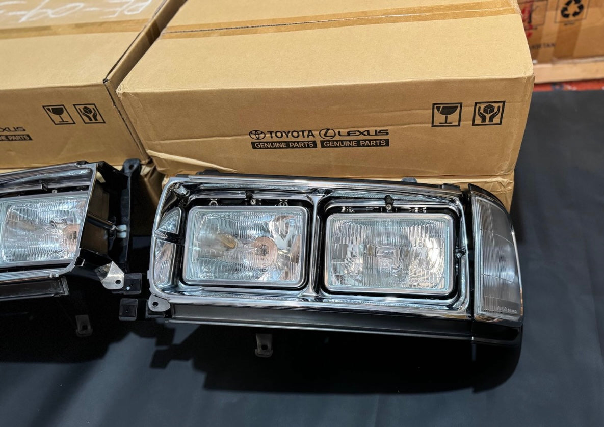 NOS Toyota Land Cruiser 80 Series Complete 4 Eye Quad Headlights Set NEW JDM