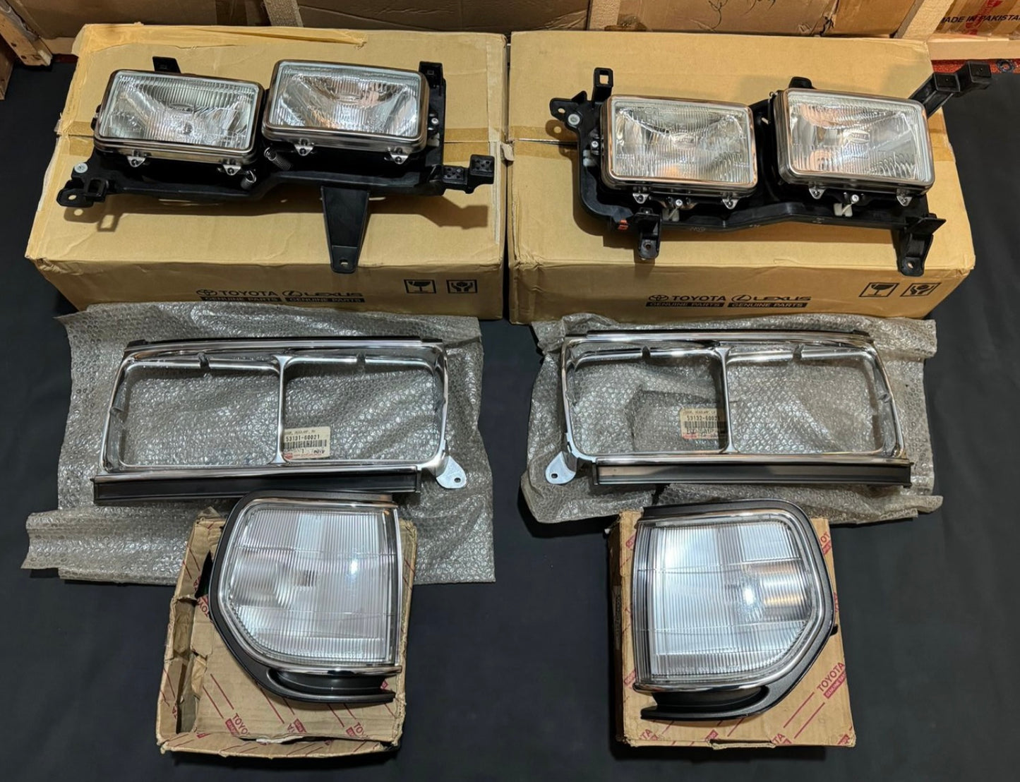 NOS Toyota Land Cruiser 80 Series Complete 4 Eye Quad Headlights Set NEW JDM