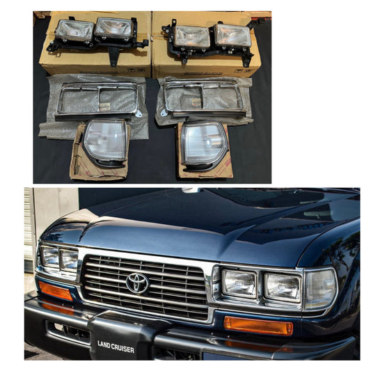 NOS Toyota Land Cruiser 80 Series Complete 4 Eye Quad Headlights Set NEW JDM